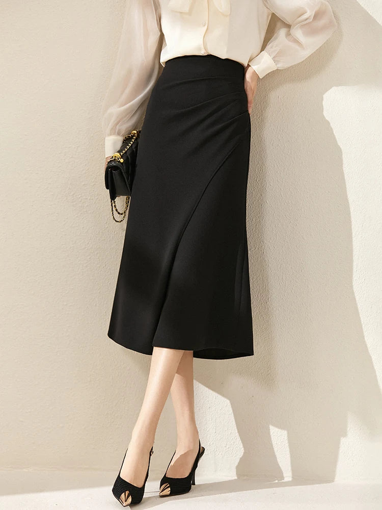 Damen Geraffter Etuirock mit Schlitz im eleganten A-Linien-Stil für das Büro