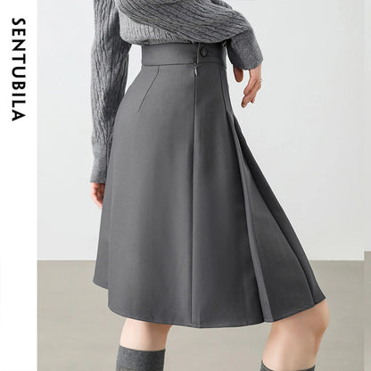 Damen Faltenrock im A-Linien Stil aus klassischem Twill Material