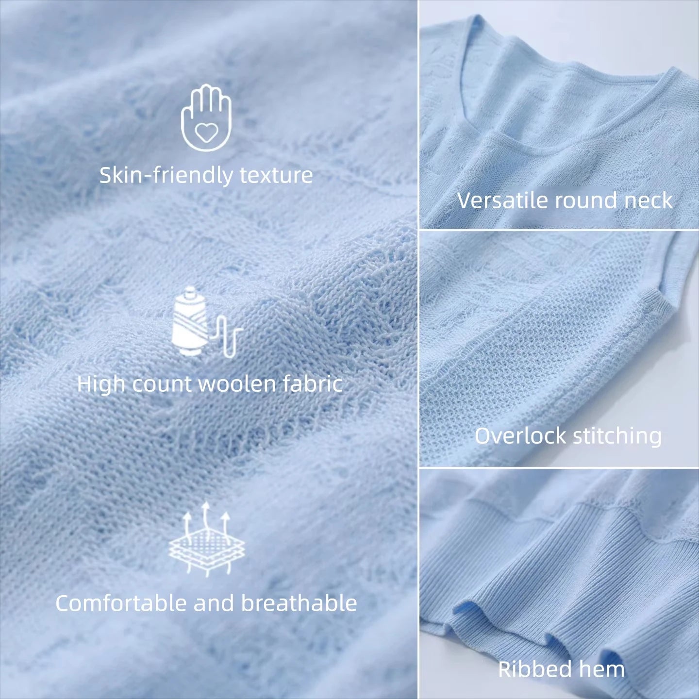 Damen-Rundhalspullover ärmellos Jacquard locker kurz Viskose Sommer