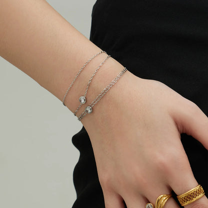 Damen-Armband Doppelkette mit Zirkonia-Solitär