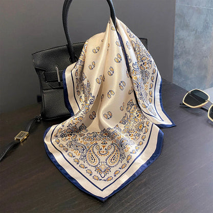 Damen Maulbeerseide Schal kariert quadratisch Halstuch Hijab Bandana bedruckt E