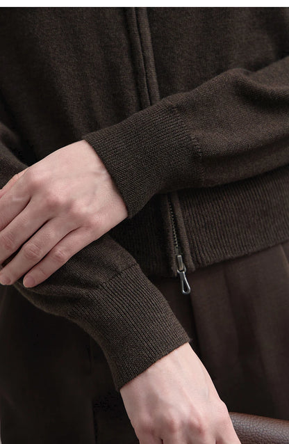Damen-Rollkragen-Strickjacke kurz Reißverschluss Wolle Herbst-Winter