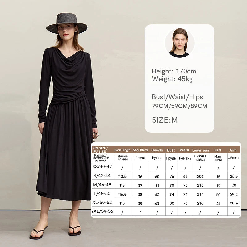Elegantes Gestricktes Damenkleid Mit Wasserfallausschnitt Und A-Line