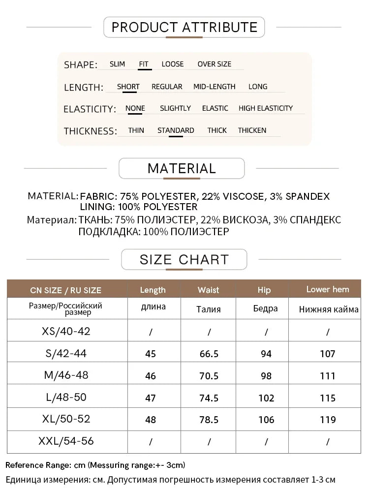 Größen- und Materialtabelle für Damen-Minirock (Polyester, Viskose, Elasthan)
