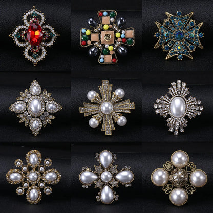 Brosche Kreuz Perle Strass Barock Vintage Luxus Hochzeit Party Damen