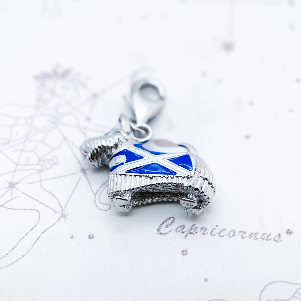 Anhänger aus 925er Sterlingsilber mit Westie-Hund und blauem Schottland-Kreuz, Öse