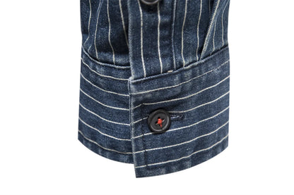 Herren Denim Shirts aus Baumwolle mit Streifen und langem Arm