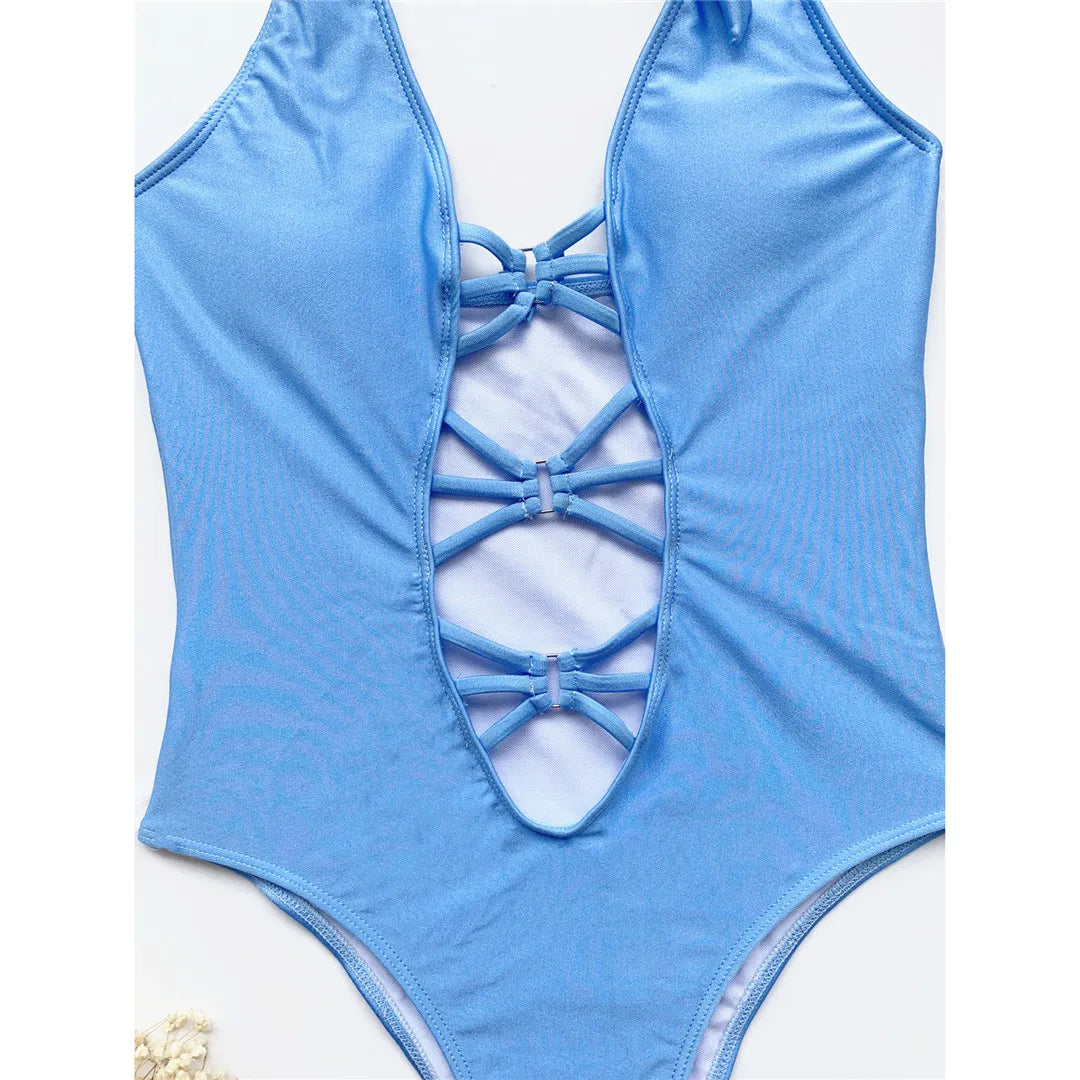 Damen Badeanzug Schlangenhaut Neckholder Bauch-Cut-Out Monokini Einteiler