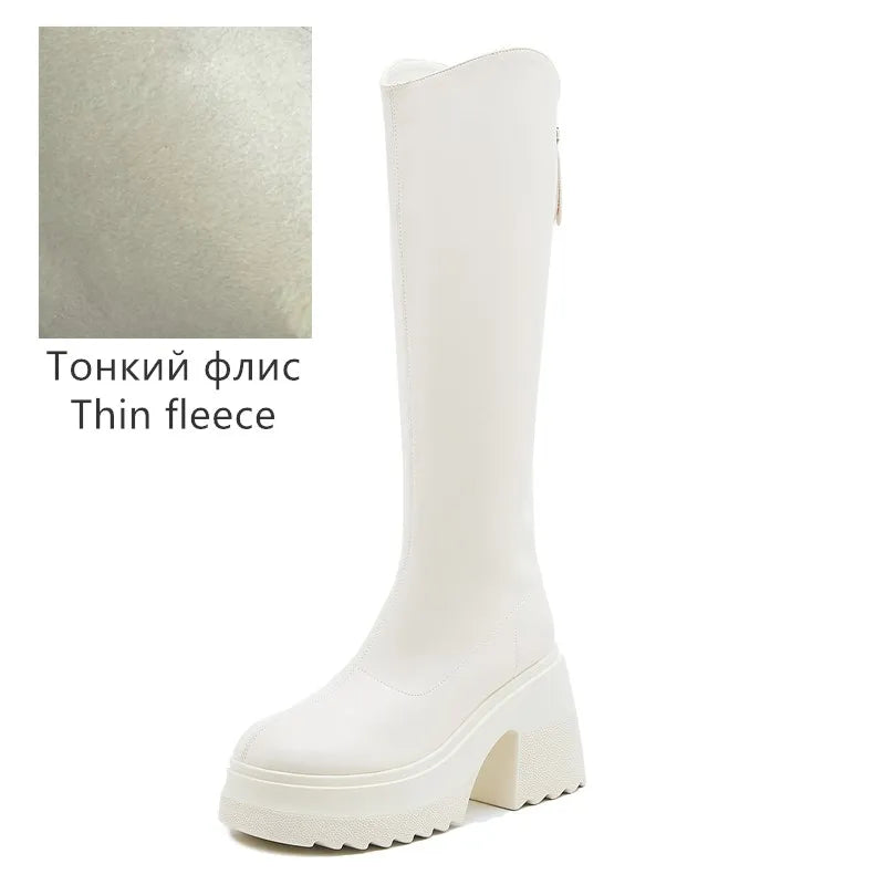 AIYUQI High Heel Boots Women Autumn 2025 New Genuine Leather Platform Boots Women Skinny Leg 10cm Heel High Female Rider Boots