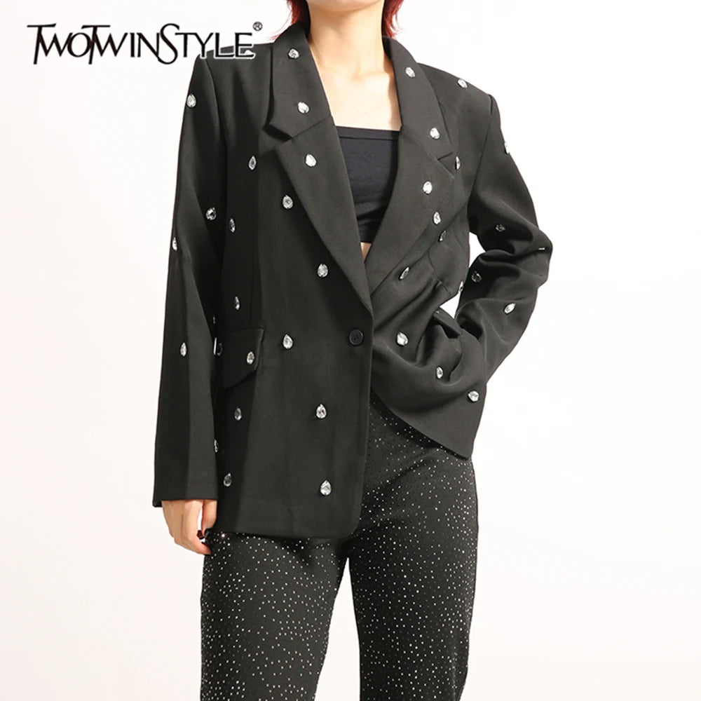 Lange Damenjacke mit Reverskragen und Patchwork-Design – lässig und minimalistisch