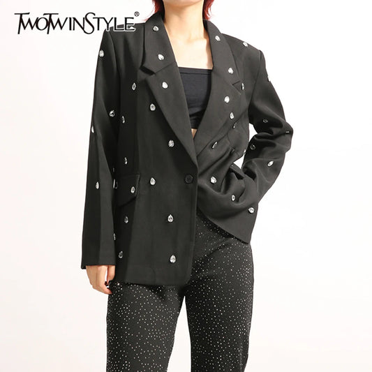 Lange Damenjacke mit Reverskragen und Patchwork-Design – lässig und minimalistisch