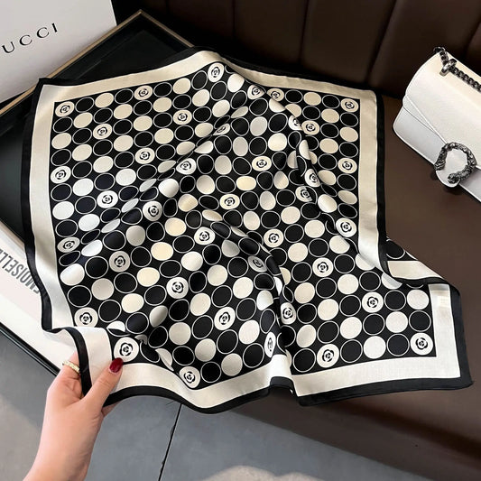Damen Seidenschal 53cm Blumenprint quadratisch Haarband Halstuch Büro Hijab Geschenk