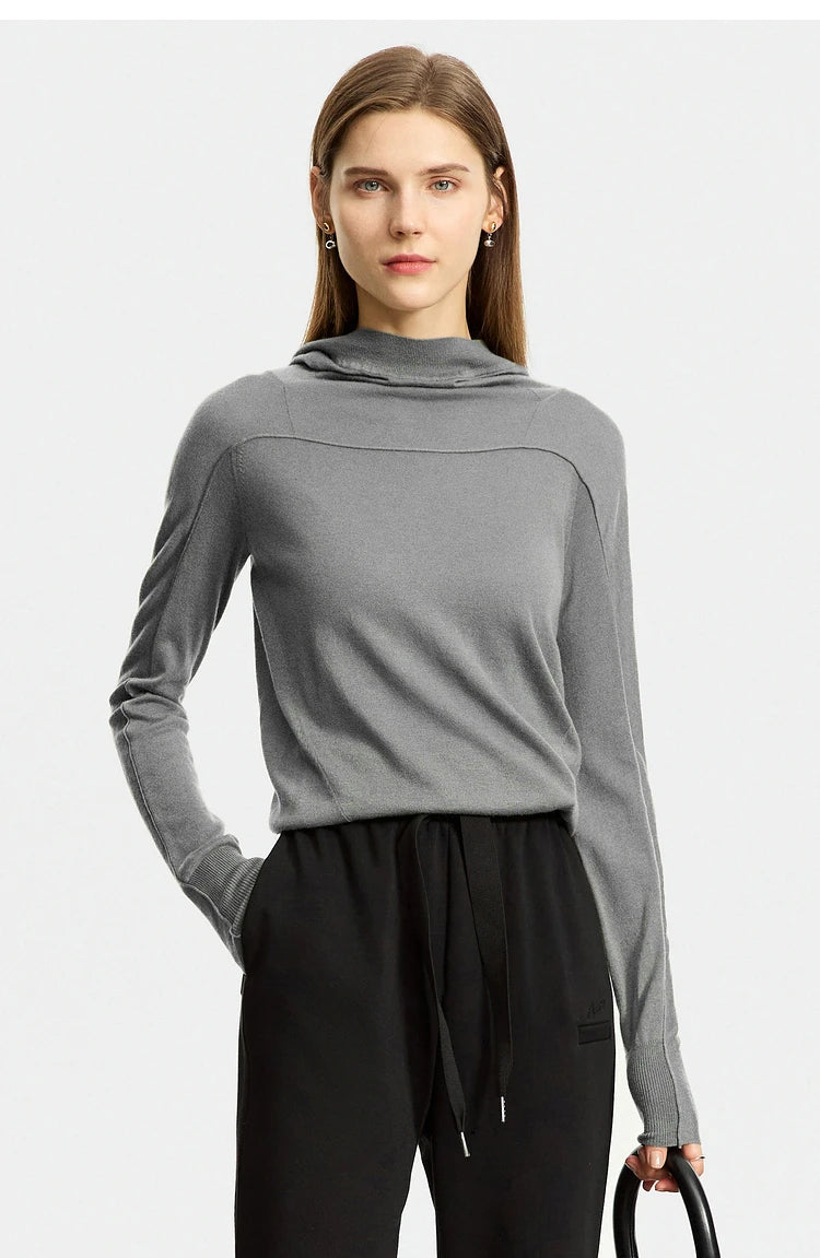 Damen-Kapuzenpullover Wolle Slim Stehkragen-Splicing Büro Herbst-Winter