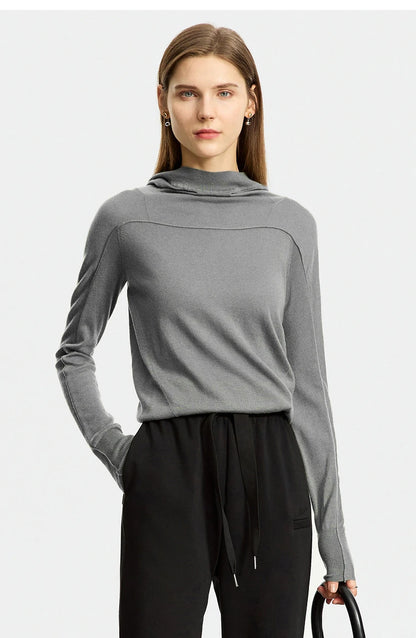 Damen-Kapuzenpullover Wolle Slim Stehkragen-Splicing Büro Herbst-Winter