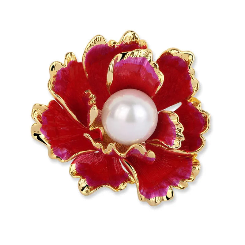 Brosche Blume Perle Emaille Kristall Tropföl Klassisch elegant Damen