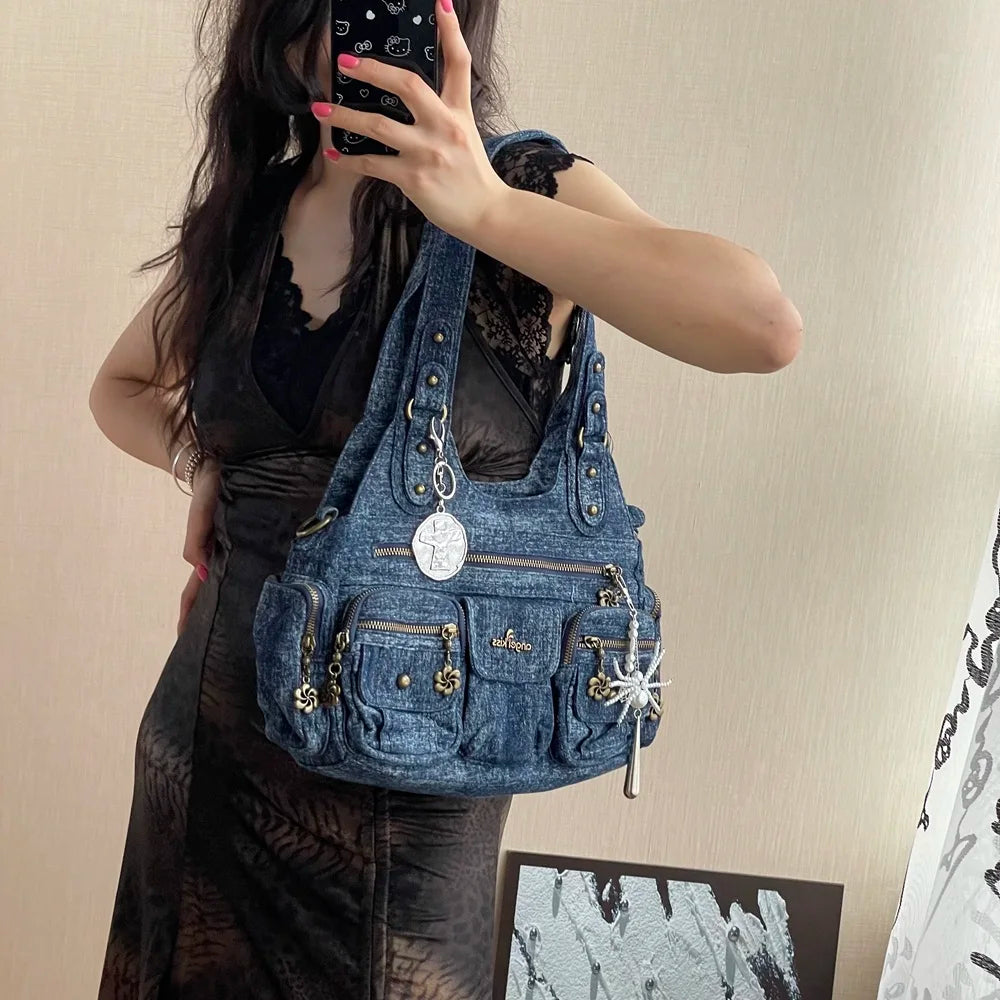 Damen-Hobo-Handtasche aus gewaschenem Leder Schwarz mit Reißverschluss und Innenfächern