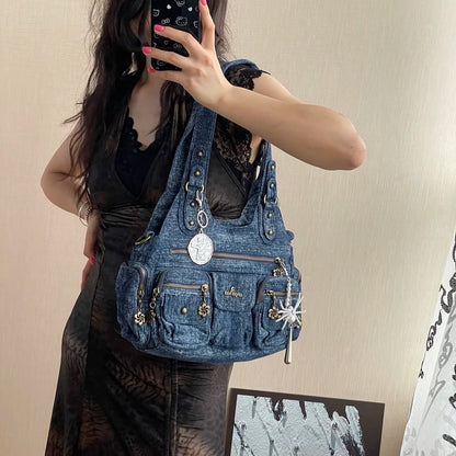 Damen-Hobo-Handtasche aus gewaschenem Leder Schwarz mit Reißverschluss und Innenfächern