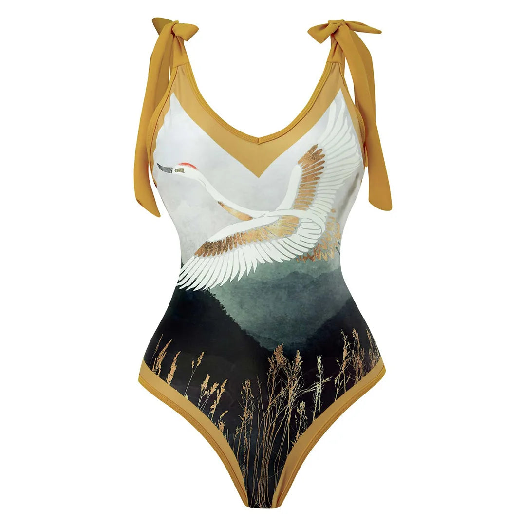 Damen Badeanzug Leopard Spleiß V-Ausschnitt mit Rock Monokini