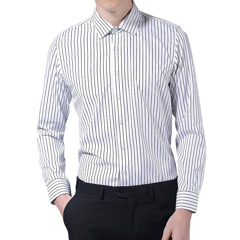 Langarm-Hemd für Herren in Weiß – formell und lässig, koreanischer Stil mit Tasche, ideal für Business und Freizeit.