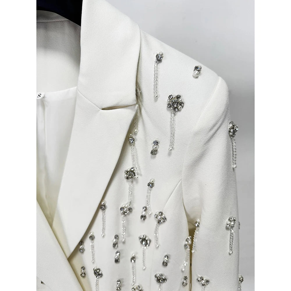 Damen-Blazer locker Perlen Diamanten Verzierung Runway Anzugjacke