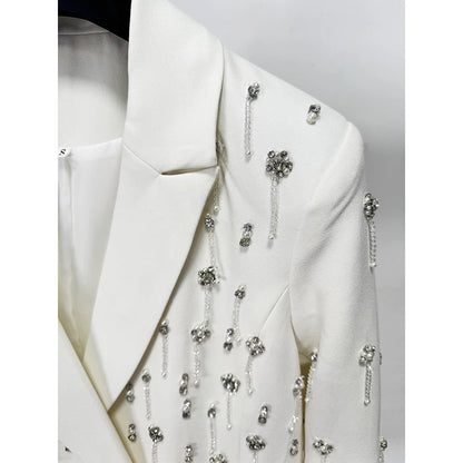 Damen-Blazer locker Perlen Diamanten Verzierung Runway Anzugjacke