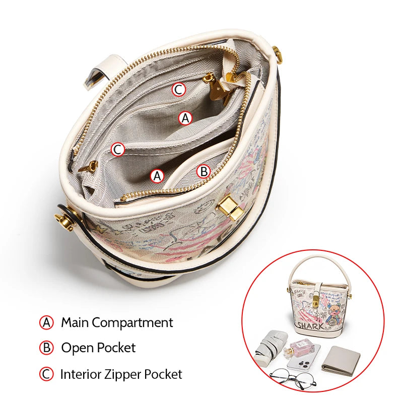 Lady Handbag Aus PU Leather Crossbody Bag Office Prints