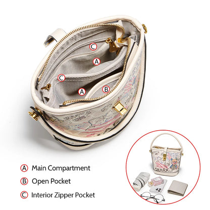 Damen-Handtasche aus PU-Leder Bucket-Form mit Pailletten-Detail und praktischer Innenaufteilung