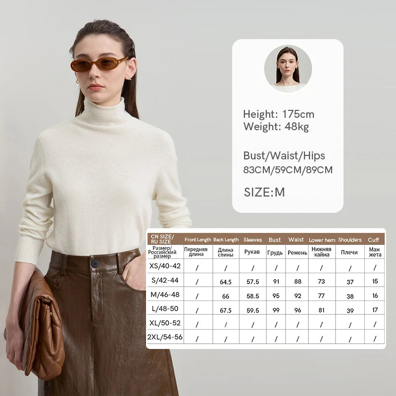 Damen-Rollkragenpullover Wolle-Kaschmir locker einfarbig Herbst