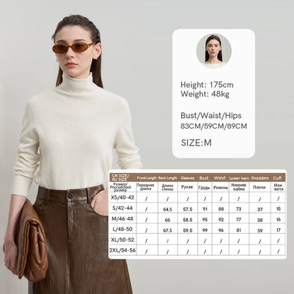 Damen-Rollkragenpullover Wolle-Kaschmir locker einfarbig Herbst