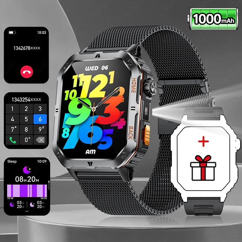 LIGE 2025 Neue Männer Smart Uhr 1000 mAh Batterie Outdoor Taschenlampe Fitness 100 + Sport 3ATM Wasserdicht BT Anruf 2,01 "Smartwatch