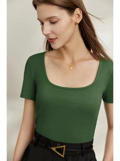 Damen Tops und T-Shirts im minimalistischen Stil mit quadratischem Kragen
