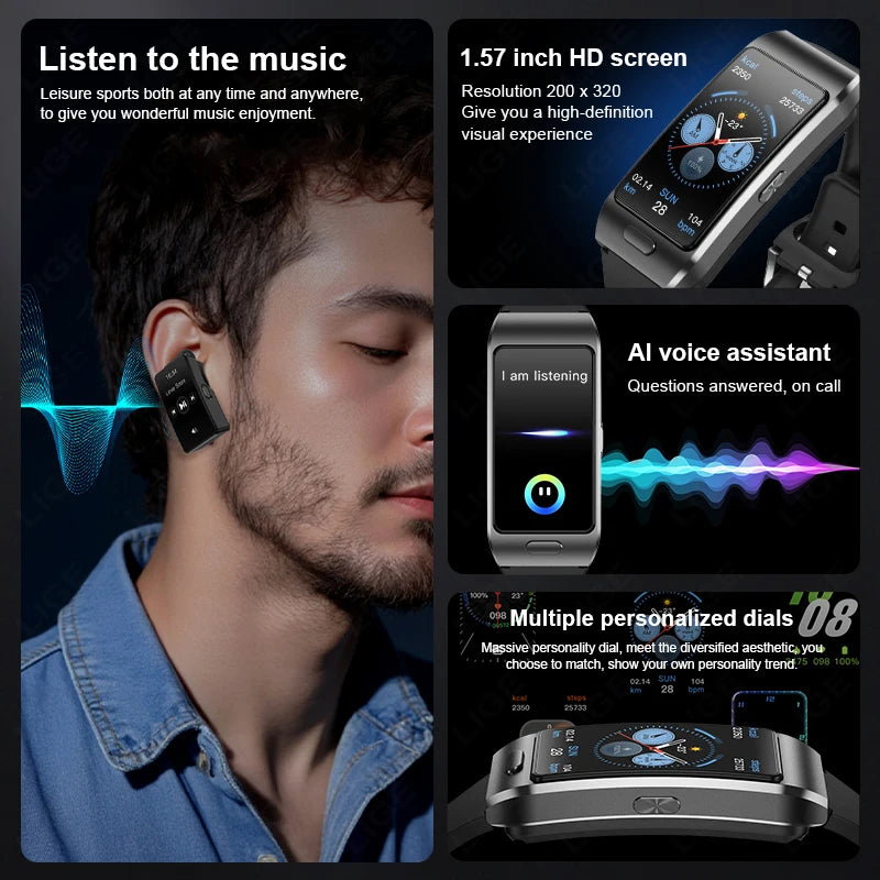 LIGE 2-in-1 TWS Bluetooth Headset Smart Watch Sport GPS Kopfhörer Smartwatch Wasserdichte Musik Kopfhörer Uhren EKG Herzfrequenz