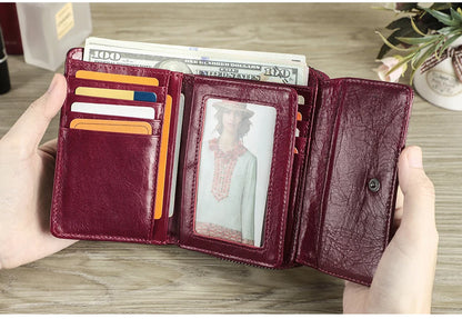 Damen Echtleder Geldbörse Vintage Mode Handtasche Münzfach Geldclip Business