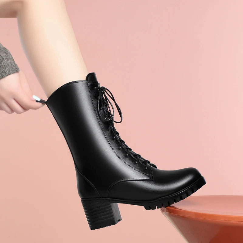 AIYUQI 2025 new women's snow boots non-slip work boots women large size winter warm motorcycle boots girls ankle boots