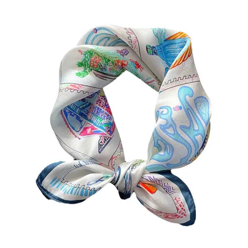 Damen Seidensatin Schal Tasche Kopf Bandana Halstuch bedruckt L