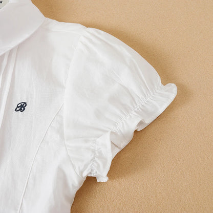 Mädchen Bluse Shirts Sommer Kurzarm Baumwolle Schöne Bogen Kausalen Weiß Tops Für 10-12 Jahre Kinder Kleidung