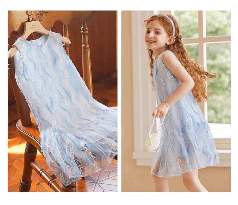 Ärmelloses Prinzessinnen-Kleid für Mädchen im chinesischen Kawaii-Stil – ideal als Blumenmädchenkleid oder für den täglichen Gebrauch