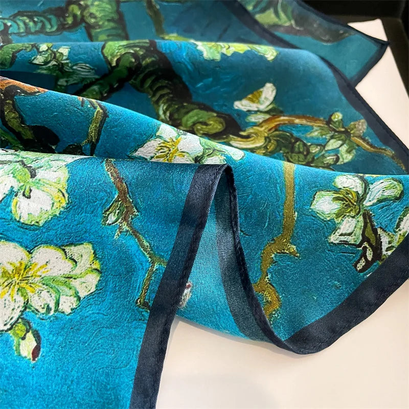 Damen Seidensatin Schal quadratisch Blumenprint Kopftuch Bandana Hijab Geschenk