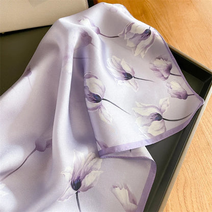 Damen Seidensatin Schal Tasche Kopf Bandana Halstuch bedruckt F
