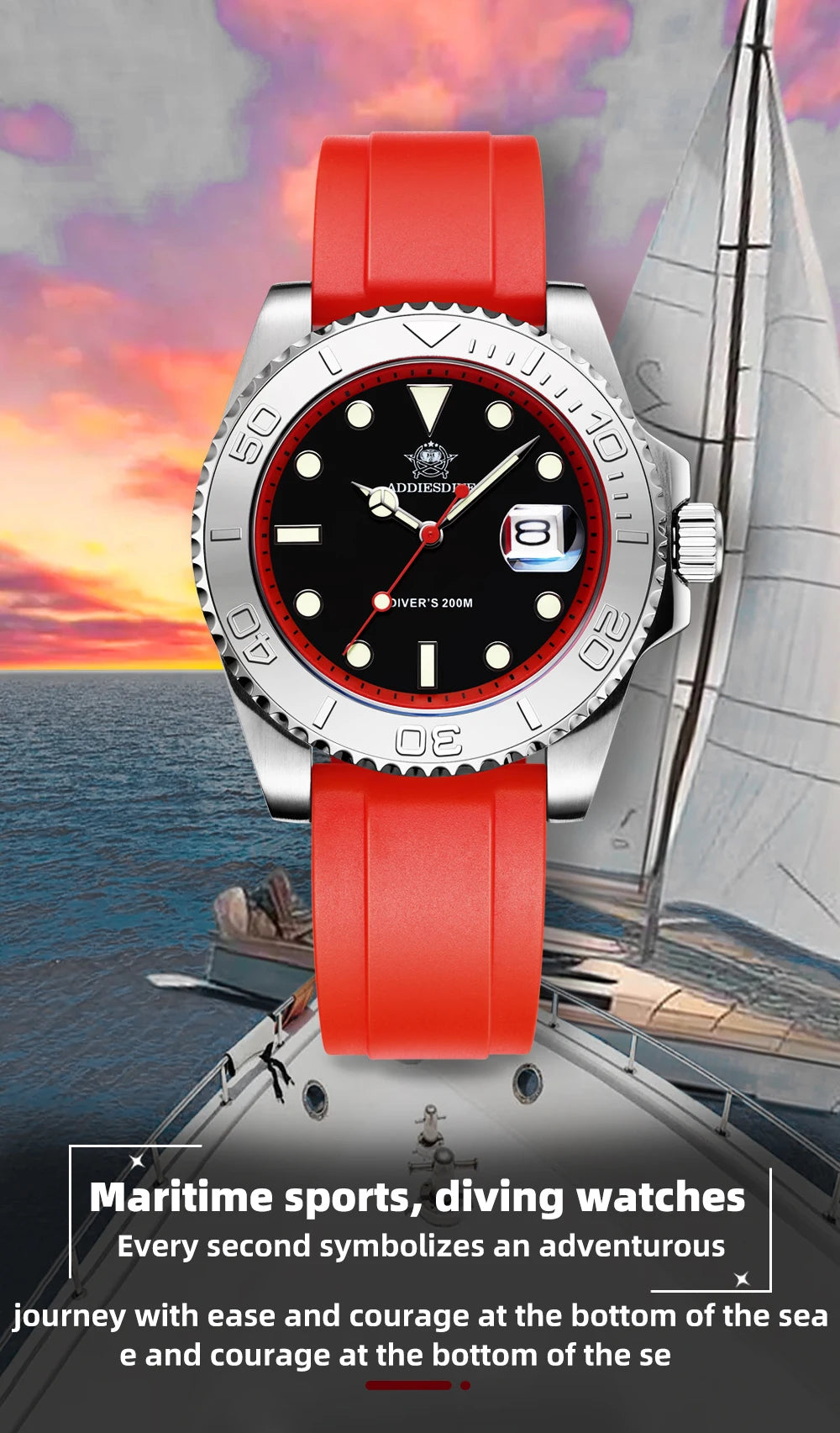 ADDIESDIVE 41mm AD2040 Sports Diver Watch TPU rubber belt Blue Luminous Reloj Hombre 200m Waterproof Quartz Watches
