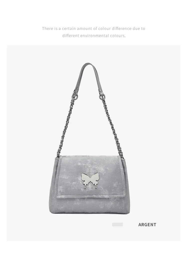 Elegante Damen Schultertasche aus PU-Leder mit Schmetterlings-Dekor