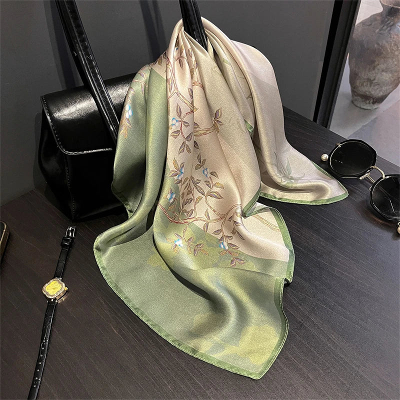 Damen Seidenschal 53cm quadratisch Blumenprint Luxus Hijab Bandana H