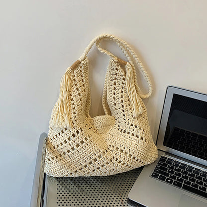 Damen Tote Bag Beach Woven Travel Shoulder Crossbody Purse