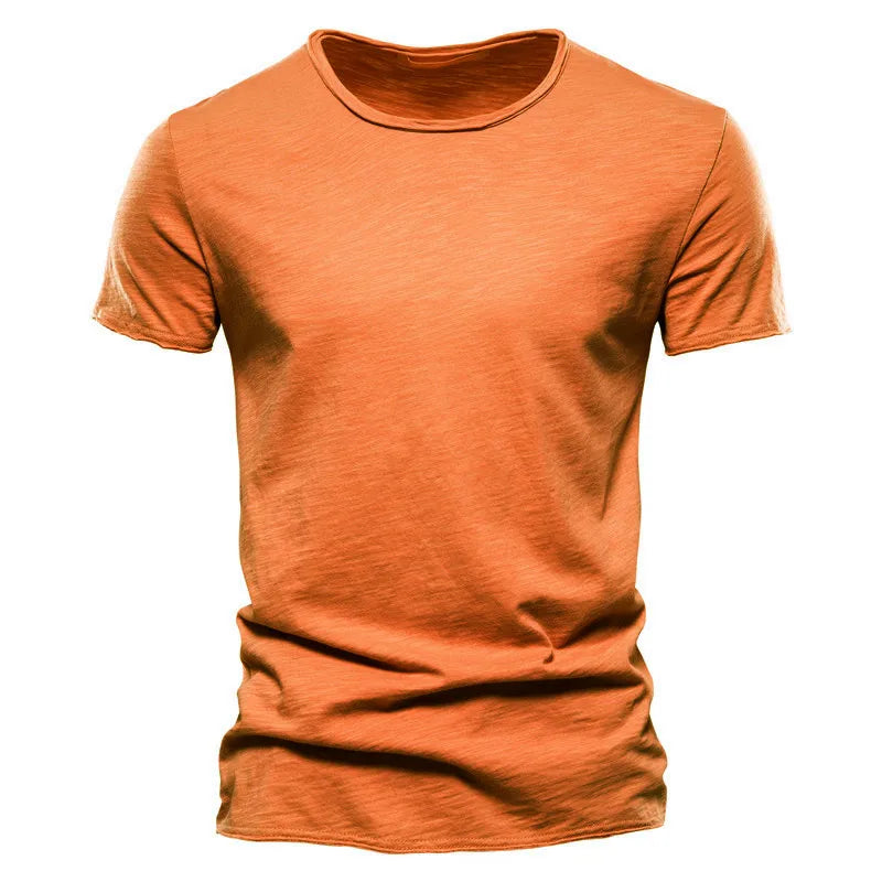 Herren-T-Shirt mit V-Ausschnitt, kurzarm, einfarbig orange, schmaler Schnitt