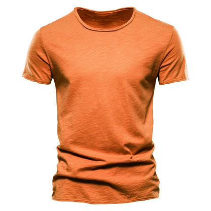 Herren-T-Shirt mit V-Ausschnitt, kurzarm, einfarbig orange, schmaler Schnitt