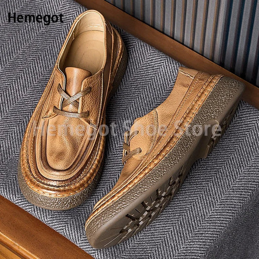 Herren-Lederschuhe, braun, Schnürschuh im Retro-Look mit flacher, genähter Sohle