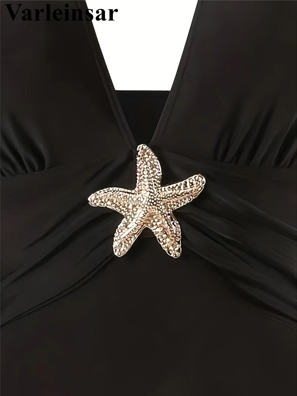 Damen Badeanzug Rock tiefer V-Ausschnitt Neckholder Seestern gepolstert Einteiler