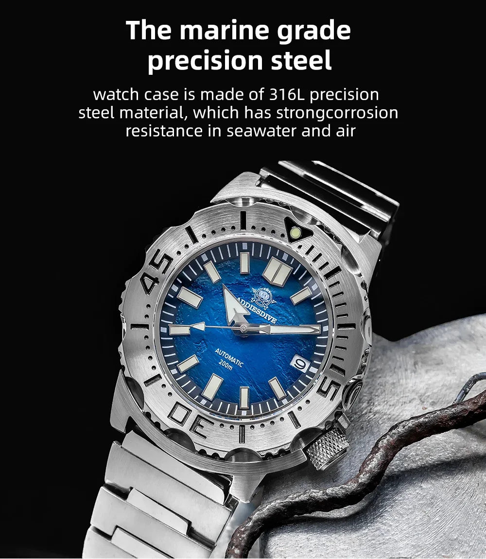 Herren-Taucheruhr mit Surf-Blue-Zifferblatt und NH35-Automatikwerk