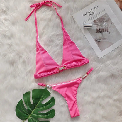 Sexy Bikini-Set mit pinkem Blumenmuster und Push-up-Effekt – ideal für Strand und Pool