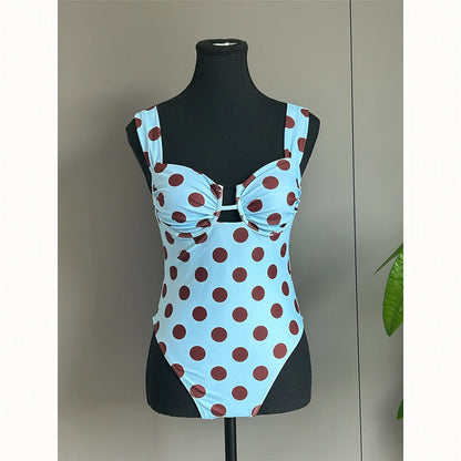 Damen-Badeanzug Polka Dots Bügel rückenfrei Monokini High-Leg